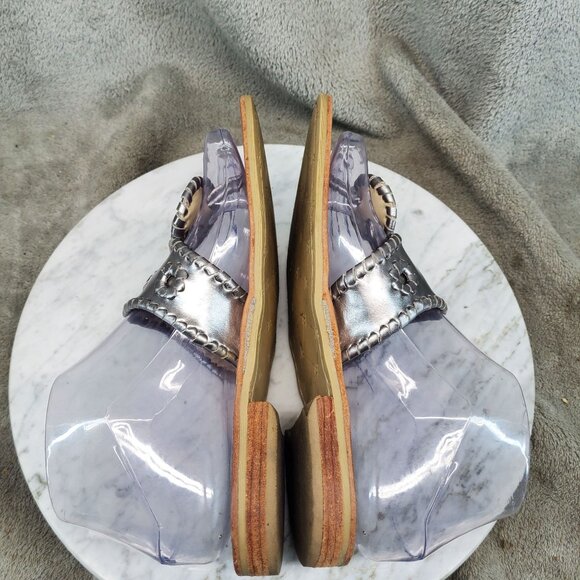 Jack Rogers Shoes Womens Size 6.5 Silver Leather Hamptons Thong Sandals - Picture 9 of 10